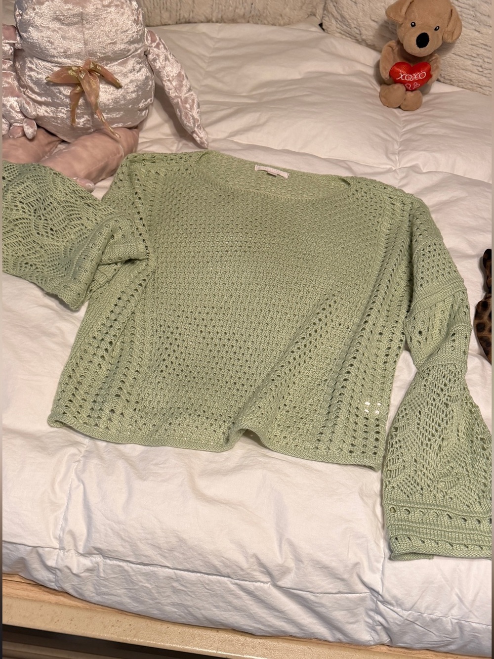 LC Lauren Conrad Mint Green Crochet Scoop Neck Sweater